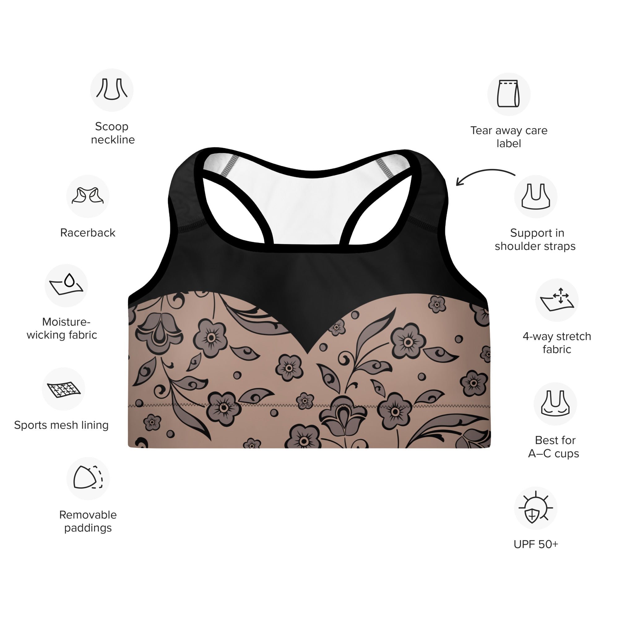 Color Block Floral Print Sports Bra